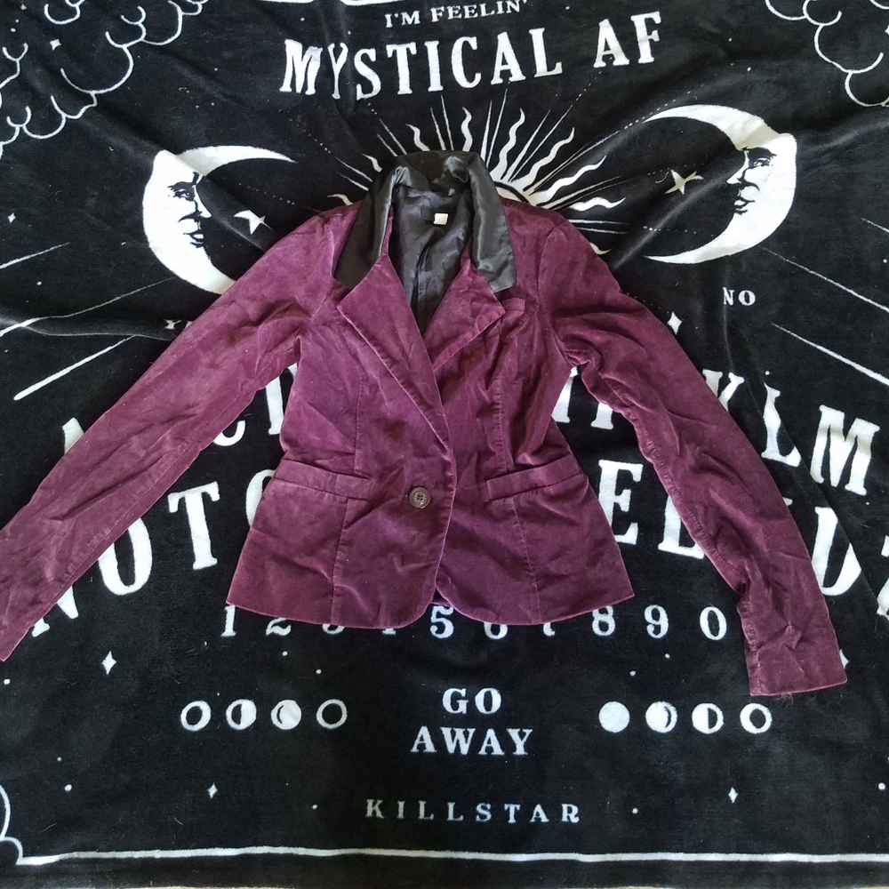 Purple Velvet Blazer with Black Satin Collar